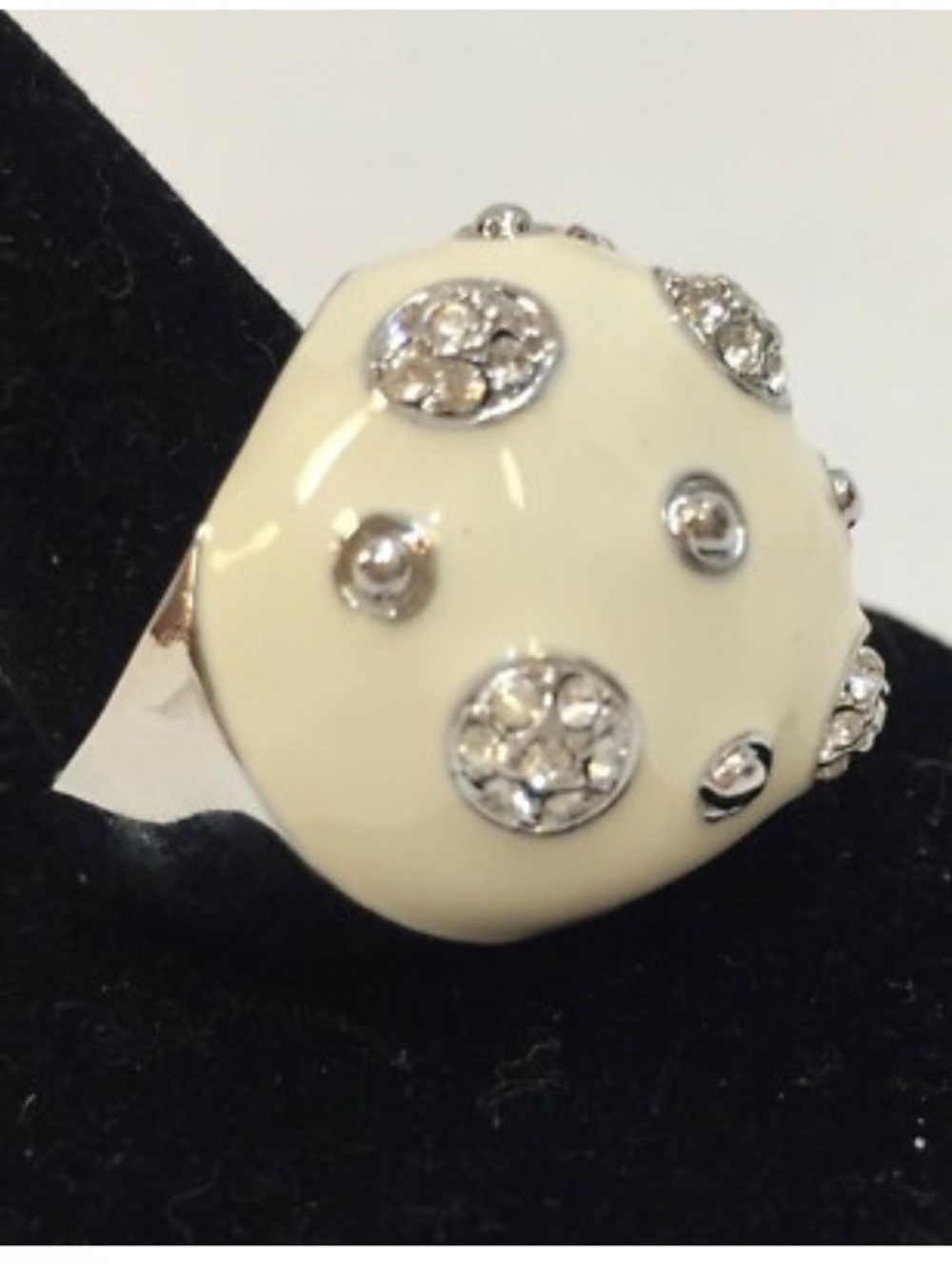 Camille lucie Cream Dome with Silver Crystal Accents statement ring size 9